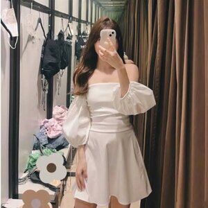 ZARA Off-Shoulder White Dress with Puff Sleeves Size Small NEW WITH TAG!